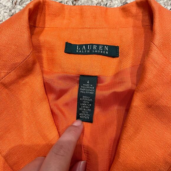 Lauren Ralph Lauren 100% Linen Blazer Orange Sz 4 Preppy Old Money Quiet Luxury - Picture 3 of 6